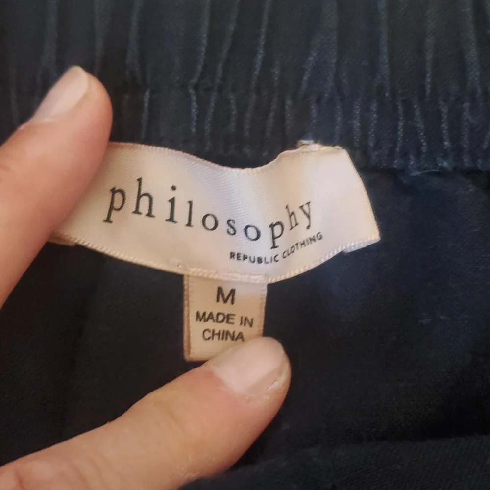 Philosophy Black Linen Blend Wide-Leg Flowy Pants Size M Medium - Picture 2 of 12